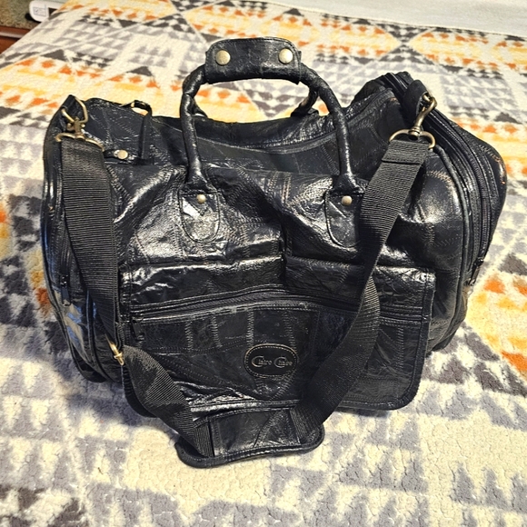 CLAIRE CHASE Black Patchwork Executive Leather Duffel Bag Weekender - Picture 1 of 13
